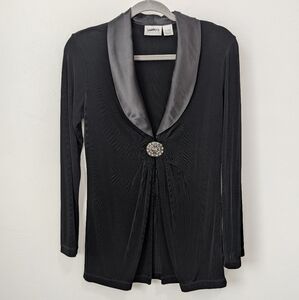 Chico's Travelers Black Silver Rhinestone Clasp Shiny Cardigan Classy Size 0